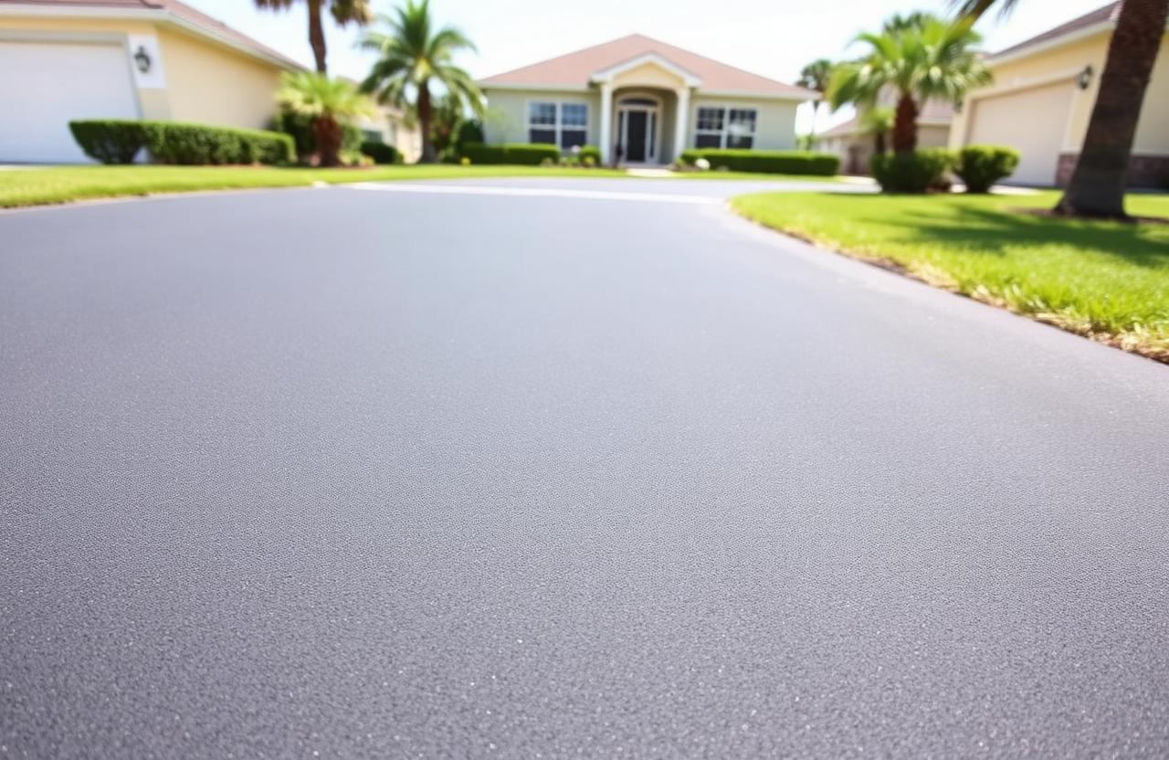 Same driveway with fresh jet-black sealcoat